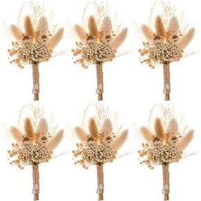 Dried Flower Boutonniere Best Man Bohemian Style Rustic Vintage Wedding Party Prom 6-Piece Corsage (Roses)