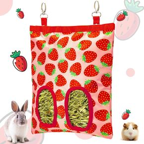 2Packs Large Rabbit Hay Feeder Bag, Upgraded Guinea Pig Hay Feeder with 3 Hooks, Chew Proof Washable Hay Bag for Rabbits Bunny Chinchilla Hamster, Mess Free Grass Holder 2 Holes, 9.8x11.4 Inch in Kuwait