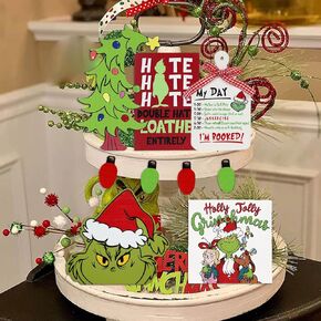 ديكور صينية متدرج من Grinchs، ديكور صينية متدرج لعيد الميلاد، ديكور صينية متدرج للمزرعة، زخارف خشبية لشجرة عيد الميلاد الخضراء (C) in Kuwait