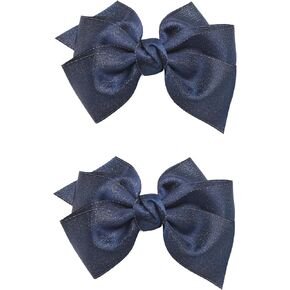 4 Inch Shiny Glitter Ribbon Hair Bows Alligator Clips Hair Accessories Little Teen Toddler Girls Kids Teens Toddlers Hairpin Headwear - Set of 2 (A-Black)
