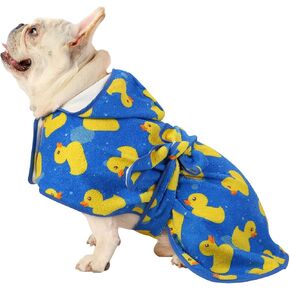 HDE Dog Bathrobe Super Absorbent Quick Drying Towel with Hood for All Dog Breeds Sizes S-XXL - Pink Rubber Ducks - S
