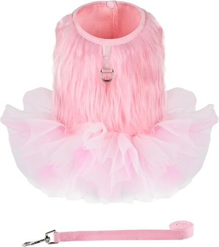 فستان الكلب اللطيف الفاخر من توتو، مقود الكلب، ملابس المشي، التنانير، ملابس الحيوانات الأليفة الشتوية للكلاب الصغيرة، الفتيات والقطط، فساتين حفلات أعياد الميلاد اليومية (وردي، M) in Kuwait