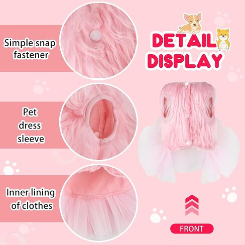 فستان الكلب اللطيف الفاخر من توتو، مقود الكلب، ملابس المشي، التنانير، ملابس الحيوانات الأليفة الشتوية للكلاب الصغيرة، الفتيات والقطط، فساتين حفلات أعياد الميلاد اليومية (وردي، M) in Kuwait