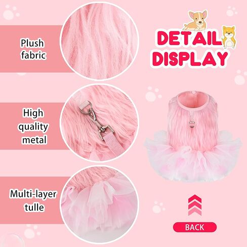 فستان الكلب اللطيف الفاخر من توتو، مقود الكلب، ملابس المشي، التنانير، ملابس الحيوانات الأليفة الشتوية للكلاب الصغيرة، الفتيات والقطط، فساتين حفلات أعياد الميلاد اليومية (وردي، M) in Kuwait