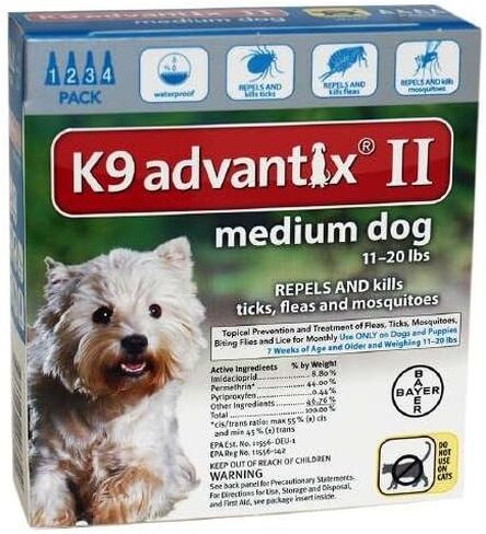 Advantix II للكلاب، 11-20 رطلاً، 4 أشهر، أزرق مخضر 4 لكل قطعة in Kuwait