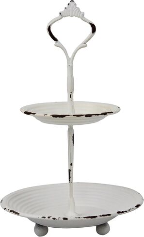 Stonebriar Small 2 Tier Worn White Metal Tray, Rustic Farmhouse Decor, Tiered Jewelry Tray for Vanity or Bathroom, 9.25" in Saudi Arabia
