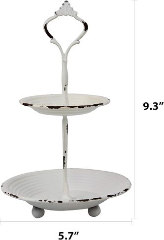 Stonebriar Small 2 Tier Worn White Metal Tray, Rustic Farmhouse Decor, Tiered Jewelry Tray for Vanity or Bathroom, 9.25" in Saudi Arabia