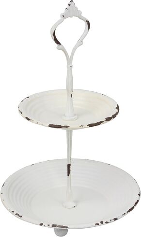 Stonebriar Small 2 Tier Worn White Metal Tray, Rustic Farmhouse Decor, Tiered Jewelry Tray for Vanity or Bathroom, 9.25" in Saudi Arabia