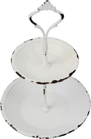 Stonebriar Small 2 Tier Worn White Metal Tray, Rustic Farmhouse Decor, Tiered Jewelry Tray for Vanity or Bathroom, 9.25" in Saudi Arabia