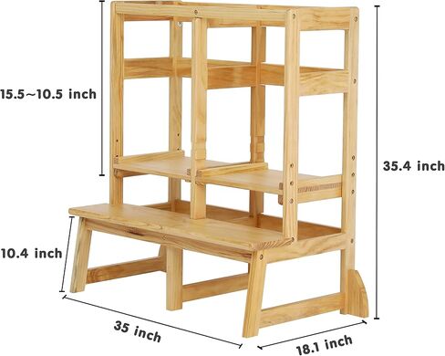 SDADI Kitchen Step Stool Tower for 2 Kids, Adjustable Height Double Learning Stool, Solid Wood Construction Toddler Tower (Natural) in Kuwait