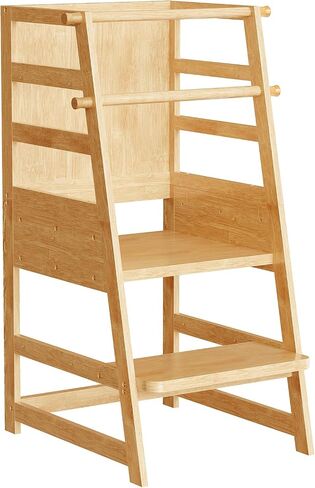 HOOBRO Toddler Standing Tower, Step Stool for Kids, Adjustable Height Toddler Kitchen Stool Helper, Montessori Learning Tower with Safety Rails, for Kitchen Counter and Bathroom Sink, Natural YL50JD01 in Saudi Arabia
