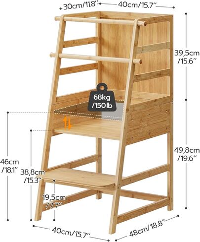 HOOBRO Toddler Standing Tower, Step Stool for Kids, Adjustable Height Toddler Kitchen Stool Helper, Montessori Learning Tower with Safety Rails, for Kitchen Counter and Bathroom Sink, Natural YL50JD01 in Saudi Arabia