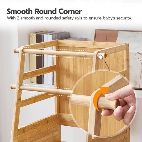 HOOBRO Toddler Standing Tower, Step Stool for Kids, Adjustable Height Toddler Kitchen Stool Helper, Montessori Learning Tower with Safety Rails, for Kitchen Counter and Bathroom Sink, Natural YL50JD01 in Saudi Arabia