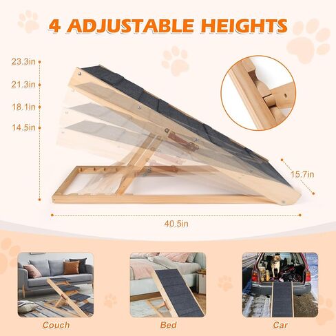 منحدر للكلاب، خطوات قابلة للتعديل للكلاب للسرير المرتفع، سلالم للكلاب قابلة للطي للأسرة العالية، سلالم للكلاب الصغيرة والكبيرة، منحدر للكلاب للسيارة مع سطح غير قابل للانزلاق، منحدر خشبي للكلاب للسرير والسيارة والأريكة in Kuwait