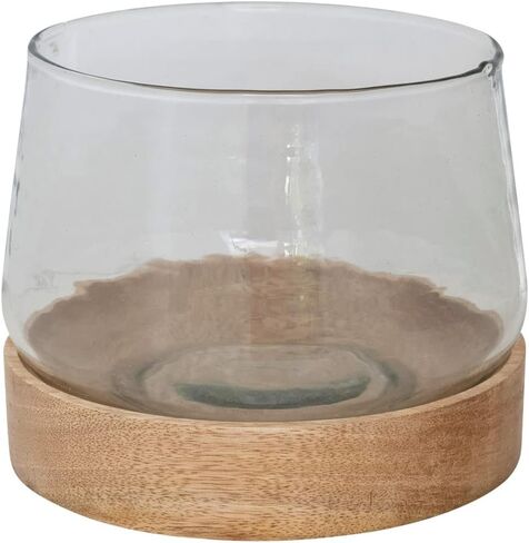 Bloomingville Glass Hurricane Mango Wood Base Vase, 7" in Saudi Arabia