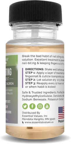 علاج قضم الاظافر للاطفال والكبار (40 مل)، صنع في الولايات المتحدة الامريكية لمنع الابهام ويوقف عض الأظافر، تخلص من العادة المشاغبة في 30 يومًا مع طلاء الردع الخاص بنا من ايسينشال فاليوز in Kuwait