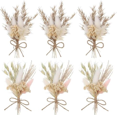 Auidy_6TXD 6 قطع باقة زهور مجففة، زهور مجففة طبيعية صغيرة باقات جيبسوفيلا قطع مركزية للطاولة بوتونيير وصيفة العروس زهرة فتاة هدية مربع لحفل زفاف بوهو، عيد ميلاد كعكة الجدول زجاجة الديكور in Kuwait
