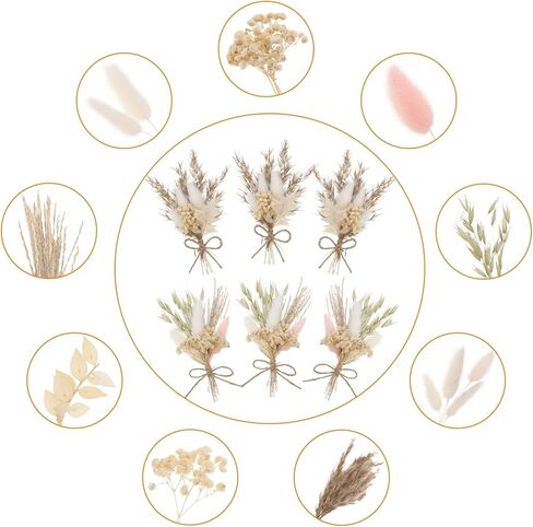 Auidy_6TXD 6 قطع باقة زهور مجففة، زهور مجففة طبيعية صغيرة باقات جيبسوفيلا قطع مركزية للطاولة بوتونيير وصيفة العروس زهرة فتاة هدية مربع لحفل زفاف بوهو، عيد ميلاد كعكة الجدول زجاجة الديكور in Kuwait