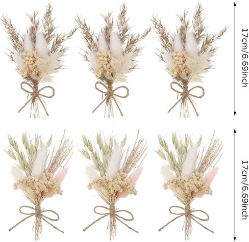 Auidy_6TXD 6 قطع باقة زهور مجففة، زهور مجففة طبيعية صغيرة باقات جيبسوفيلا قطع مركزية للطاولة بوتونيير وصيفة العروس زهرة فتاة هدية مربع لحفل زفاف بوهو، عيد ميلاد كعكة الجدول زجاجة الديكور in Kuwait