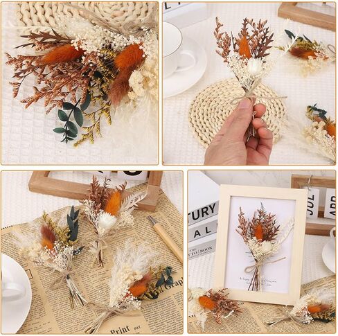 Auidy_6TXD 6 قطع من باقات الزهور المجففة بوهو، زهور مجففة صغيرة للحرف اليدوية، زهور طبيعية جافة للطاولة قطع مركزية لوصيفات العروس زهرة فتاة هدية لحفلات زفاف بوهو، ديكور زجاجة طاولة كعكة عيد الميلاد in Kuwait