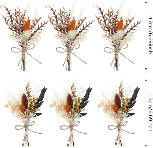 Auidy_6TXD 6 قطع من باقات الزهور المجففة بوهو، زهور مجففة صغيرة للحرف اليدوية، زهور طبيعية جافة للطاولة قطع مركزية لوصيفات العروس زهرة فتاة هدية لحفلات زفاف بوهو، ديكور زجاجة طاولة كعكة عيد الميلاد in Kuwait