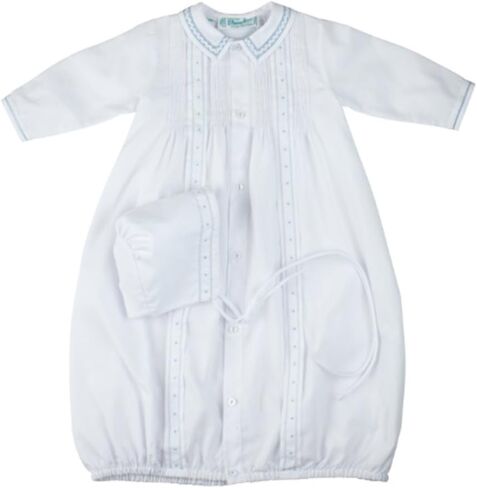 Feltman Brothers White & Blue Tucked Take Me Home Gown & Bonnet Newborn Boys in Saudi Arabia