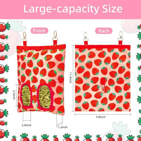 2Packs Large Rabbit Hay Feeder Bag, Upgraded Guinea Pig Hay Feeder with 3 Hooks, Chew Proof Washable Hay Bag for Rabbits Bunny Chinchilla Hamster, Mess Free Grass Holder 2 Holes, 9.8x11.4 Inch in Kuwait