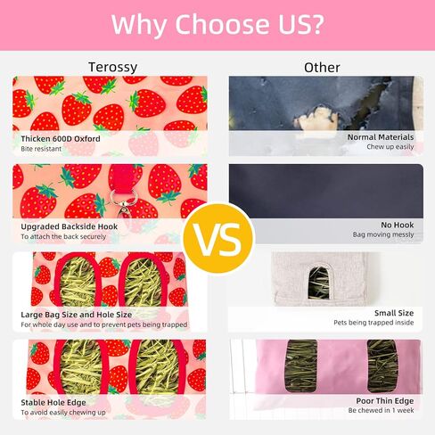 2Packs Large Rabbit Hay Feeder Bag, Upgraded Guinea Pig Hay Feeder with 3 Hooks, Chew Proof Washable Hay Bag for Rabbits Bunny Chinchilla Hamster, Mess Free Grass Holder 2 Holes, 9.8x11.4 Inch in Kuwait