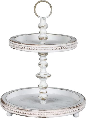FESTWIND Grey Tiered Tray, Two Tiered Tray Rustic Home Decor, Small Beaded Tiered Tray Stand for Kitchen Counter, Farmhouse Tiered Tray Decor Distressed in Kuwait