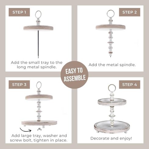 FESTWIND Grey Tiered Tray, Two Tiered Tray Rustic Home Decor, Small Beaded Tiered Tray Stand for Kitchen Counter, Farmhouse Tiered Tray Decor Distressed in Kuwait