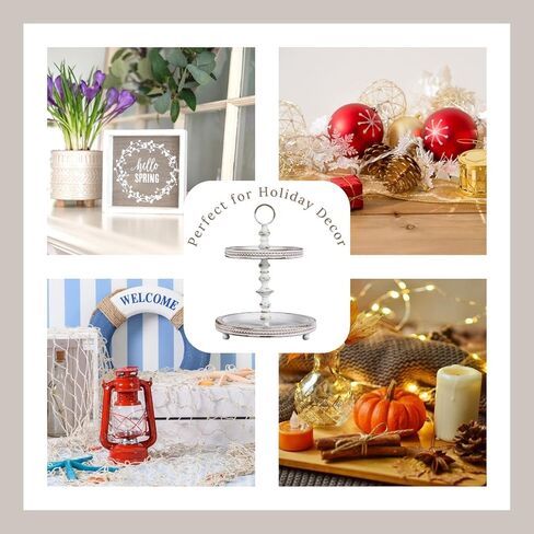 FESTWIND Grey Tiered Tray, Two Tiered Tray Rustic Home Decor, Small Beaded Tiered Tray Stand for Kitchen Counter, Farmhouse Tiered Tray Decor Distressed in Kuwait