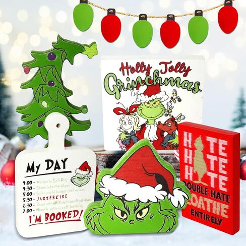 ديكور صينية متدرج من Grinchs، ديكور صينية متدرج لعيد الميلاد، ديكور صينية متدرج للمزرعة، زخارف خشبية لشجرة عيد الميلاد الخضراء (C) in Kuwait