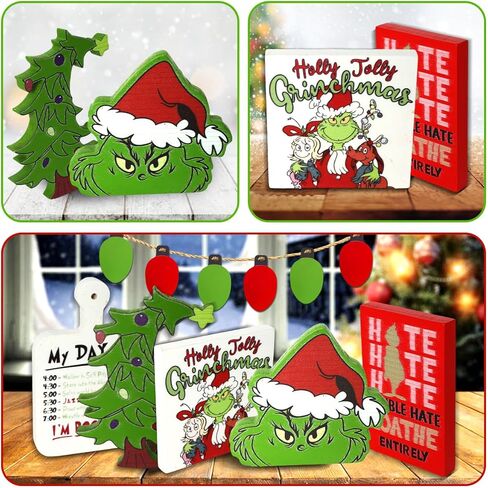 ديكور صينية متدرج من Grinchs، ديكور صينية متدرج لعيد الميلاد، ديكور صينية متدرج للمزرعة، زخارف خشبية لشجرة عيد الميلاد الخضراء (C) in Kuwait