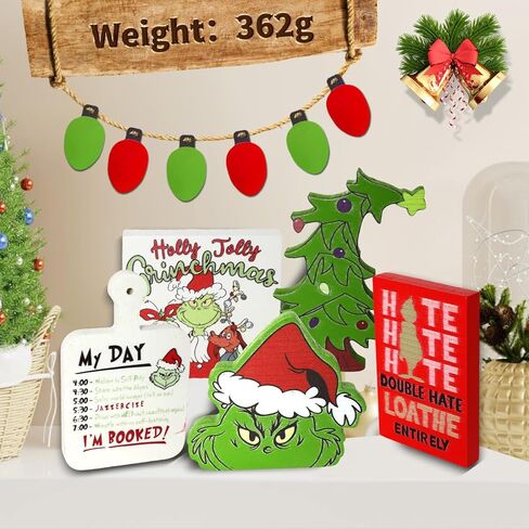 ديكور صينية متدرج من Grinchs، ديكور صينية متدرج لعيد الميلاد، ديكور صينية متدرج للمزرعة، زخارف خشبية لشجرة عيد الميلاد الخضراء (C) in Kuwait