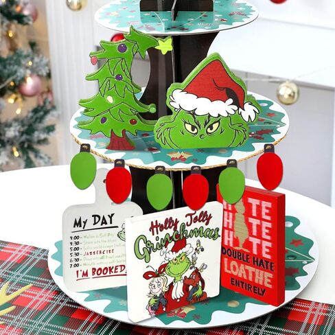 ديكور صينية متدرج من Grinchs، ديكور صينية متدرج لعيد الميلاد، ديكور صينية متدرج للمزرعة، زخارف خشبية لشجرة عيد الميلاد الخضراء (C) in Kuwait