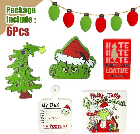 ديكور صينية متدرج من Grinchs، ديكور صينية متدرج لعيد الميلاد، ديكور صينية متدرج للمزرعة، زخارف خشبية لشجرة عيد الميلاد الخضراء (C) in Kuwait