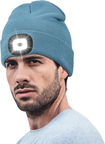 Hatlight Unisex LED Beanie with Light, USB Rechargeable Flashlight Knitted LED Hat Headlamp Cap, Christmas Stocking Stuffers Gifts for Men Husband Dad Black in Kuwait