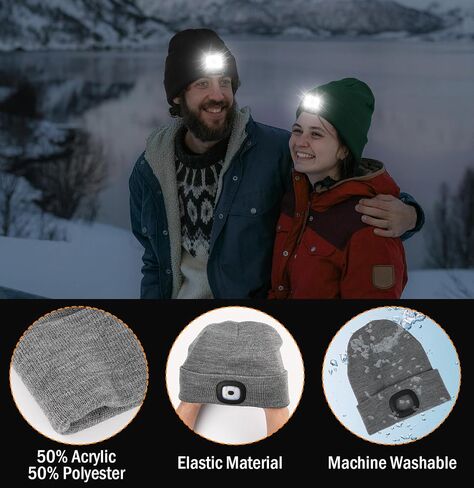 Hatlight Unisex LED Beanie with Light, USB Rechargeable Flashlight Knitted LED Hat Headlamp Cap, Christmas Stocking Stuffers Gifts for Men Husband Dad Black in Kuwait