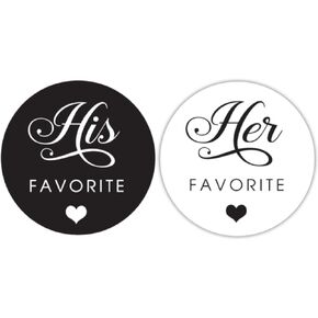 100 Labels 1.9 Inch His Her Favorite Wedding Favors Black White Stickers (4x6 Bags) in Kuwait