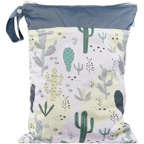 Waterproof Reusable with Two Zippered Wet Dry Bag for Baby&Kid Cloth Diapers,Travel,Beach,Pool,Stroller,Gym Bag for Swimsuits&Wet Cloth diaper (Cactus)