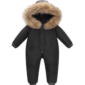Fewlby Baby Snowsuit Infant Baby Boys Girls Romper Winter Down Jacket Hooded One-Piece Outwear Toddler Jumpsuit, Beige 9-12 Months