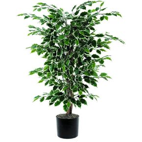 Vickerman Everyday 4' Artificial Variegated Ficus Bush in a Black Plastic Pot - Lifelike Home Office Decor - Faux Indoor Potted Bush