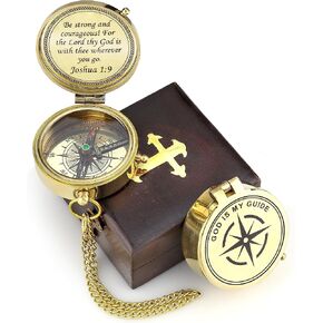 God is My Guide Brass Compass Gift with Display Box - Engraved Scripture Prayer Compass Religious Gift for Men & Women - Baptism, Confirmation, Communion Compass for Boys Graduation Gift