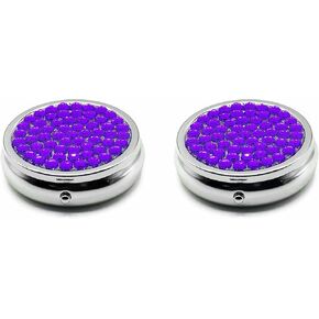 Set of 2 Circular Triple-Compartment Pocket Purse Pill Box & Organizer with Insert (Amethyst Gemstones)