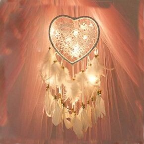 Skreened Christmas Lights，Fashion Handmade LED Light Dream Catcher with Feather Love Heart Dream Catcher Night Light Home Bedside Wall Hanging Home Party Wedding Decoration Gift (Pink)