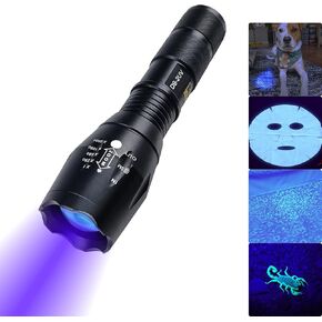 Eagou Diary Black Light Flashlight Mini, 395nm UV Flashlights Rechargeable Black Light for Pet Urine Detection Zoomable Woods Lamp Ultraviolet Flashlight 5W UV Flashlight for Resin Curing 2 Packs