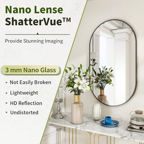 مرآة مثبتة على الحائط من بيوتيبيك، مرآة حمام بيضاوية مقاس 17 بوصة × 30 بوصة، مرآة حائط ذهبية مع إطار معدني للتعليق الرأسي والأفقي، مثالية لغرفة النوم والمدخل وغرفة المعيشة in Kuwait
