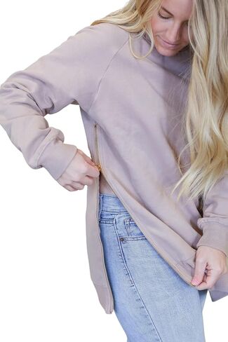 Movemama Crew Neck Nursing Sweatshirt, Breastfeeding Hoodie, Double Side Zipper Access in Kuwait