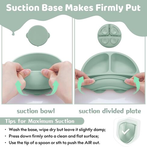 Bufims Silicone Baby Feeding Set for Baby Led Weaning 9-Piece, Sage Green | 9-piece set with Suction Plate and Bowl, Pocket Bib, Sippy Cup with Lid, Forks Spoons Snack Container, for 6+ Months in Saudi Arabia