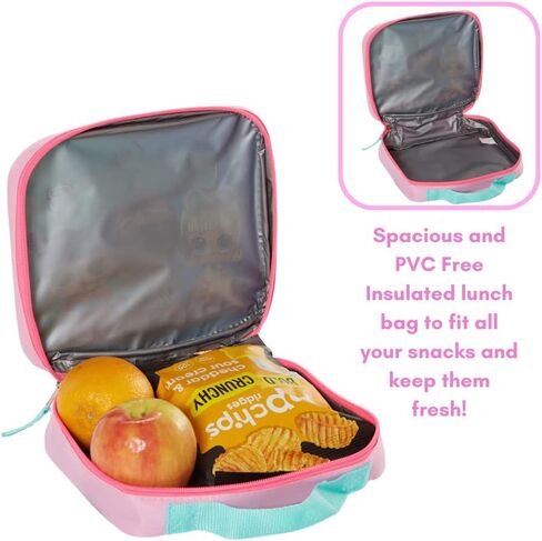 شنطة ظهر ال او ال سربرايز 16 انش مع صندوق غداء للبنات، حزمة قيمة، بينك وازرق in Kuwait